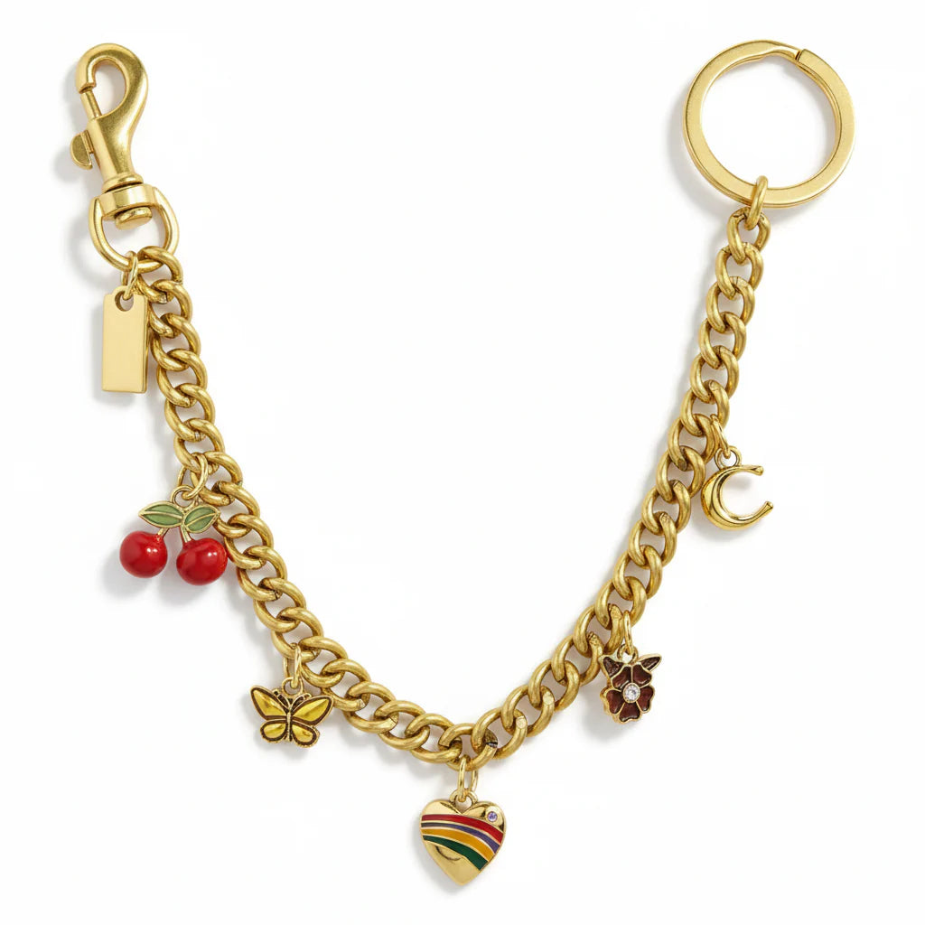 Cherry & Heart Gold Charm Chain